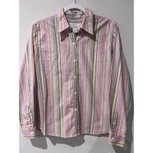 Villager by Liz Claiborne Striped Button Down Shirt Cotton Multi Color Woman 16